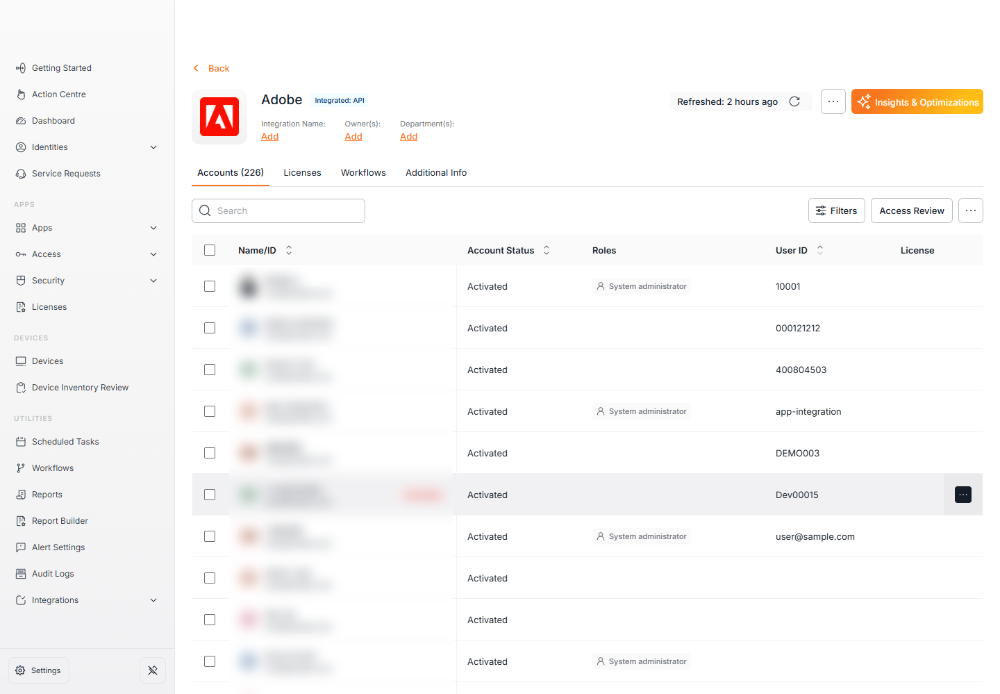 User details screen