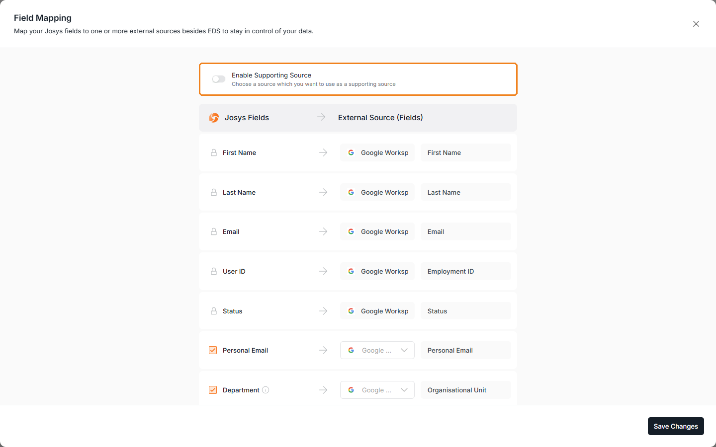 Disable Support Source toggle